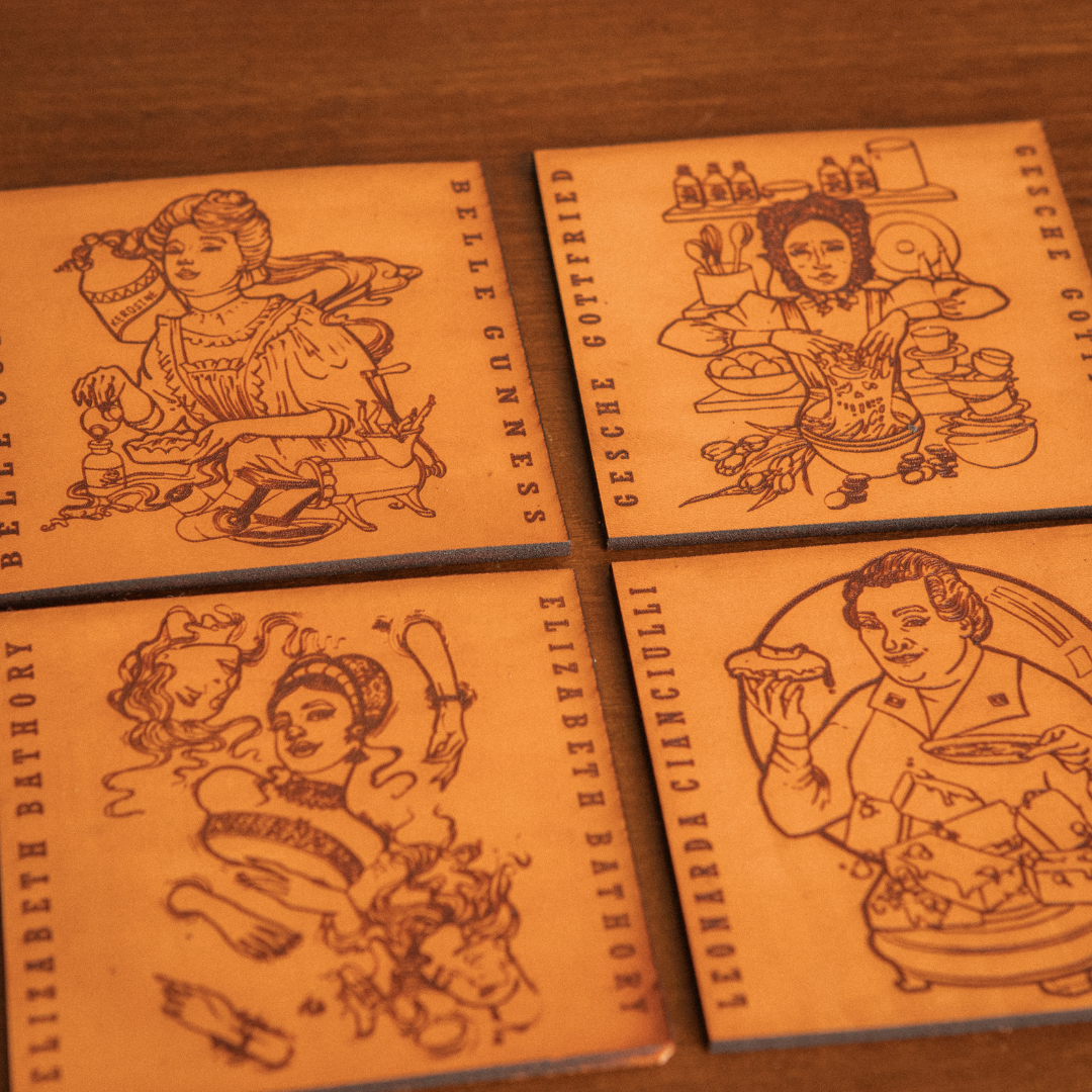 LadyKillers of History - Hand Illustrated Leather Coaster Set of 4